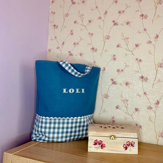 Tote bag personalizado en tela de loneta y vichy - Tela, telita, tela